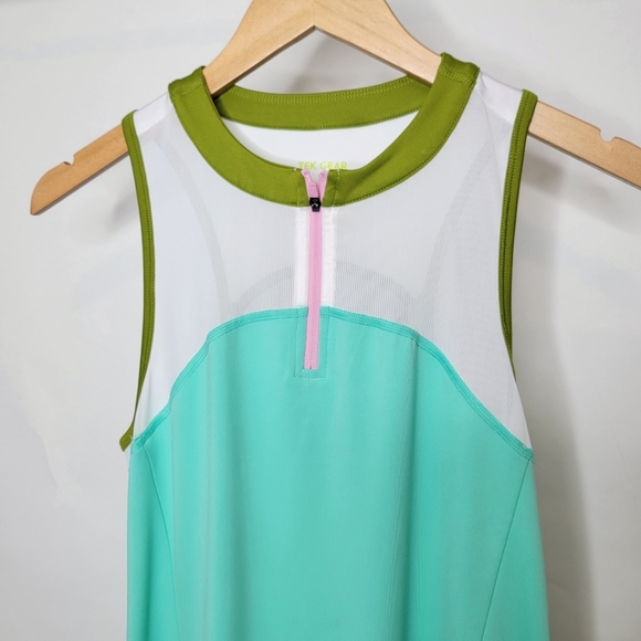 Tek Gear Zip-Up Tennis Dress Aqua Stone Colorblock Spring Pink White Lime - Picture 3 of 10